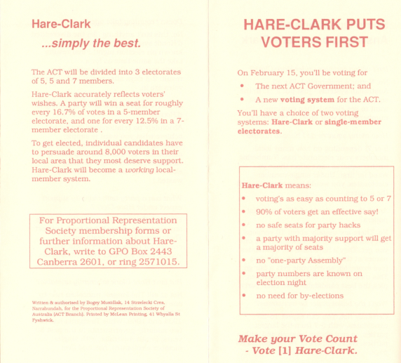 image - 1992 Hare-Clark pamphlet